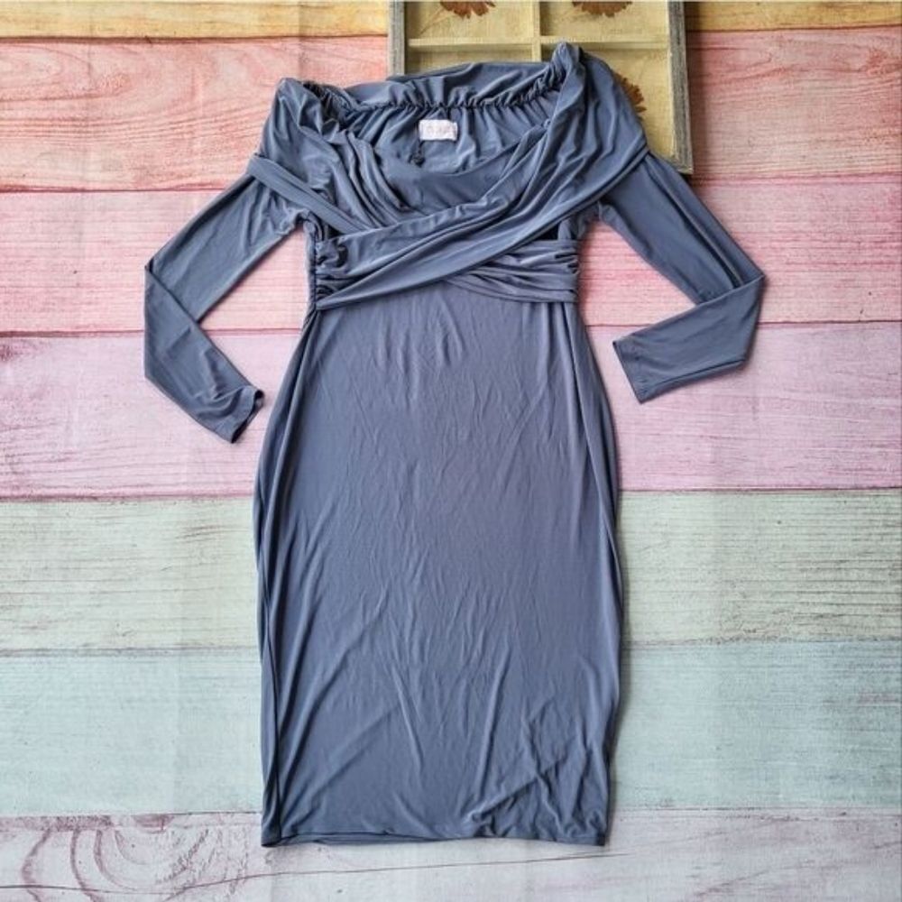 Club L London Blue Off the Shoulder‎ Long Sleeve Bodycon Knit Dress 12